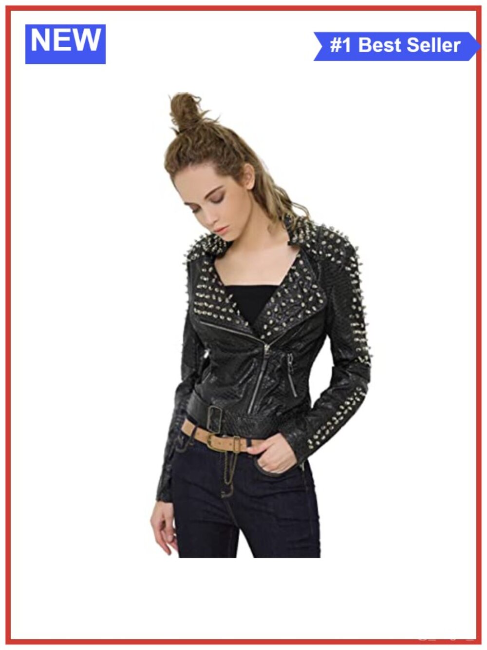 Faux Leather Moto Jacket Studded Rivet Punk Asymmetrical Zip Biker Coat